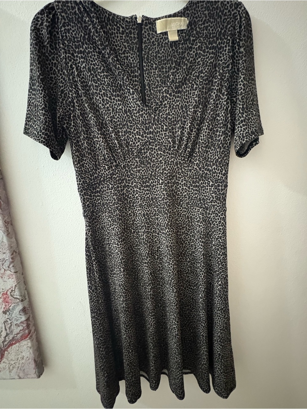 Michael Kors Black and Gray Leopard Midi Dress